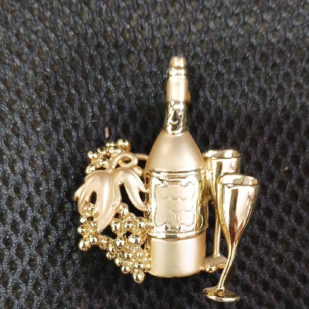 Gold Champagne Bottle Brooch